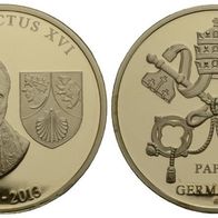 Deutschland Cu-Medaille mit Goldauflage 2012 PP. 40 mm, 32 g. Papst Benedictus XVI.