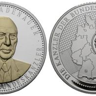 Deutschland Cu-Medaille 2015 mit Goldauflage PP. 40 mm, 32 g. Konrad Adenauer