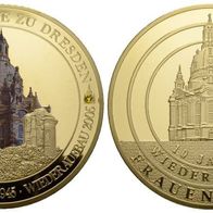 Deutschland Cu-Medaille mit Goldauflage PP 69 mm, 113 g. Frauenkirche Dresden