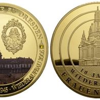 Deutschland Cu-Medaille mit Goldauflage PP 70 mm, 114 g. 10 J. Frauenkirche Dresden