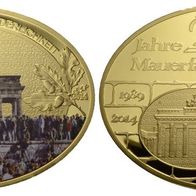 Deutschland Cu-Medaille mit Goldauflage PP 109 g. 25 Jahre Mauerfall 1989-2014 Berlin