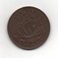 Münze England Half Penny Queen. 1955