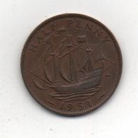 Münze England Half Penny George V. 1951