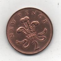 Münze England 2 New Pence 1971.