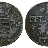 Altdeutschland Kleinmünze Sachsen-Coburg 1 Pfennig 1770 Ernst Friedrich, s. Scan
