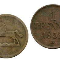 Altdeutschland 2 Kleinmünzen Hannover 2 x 1 Pfennig 1851 B /1852 s. Scan