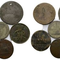 Altdeutschland 6 Kleinmünzen Braunschweig, Oldenburg 2 Pfennig 1828 etc. s. Scan