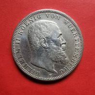 3 Mark Silber Wilhem II König von Württemberg von 1909 F