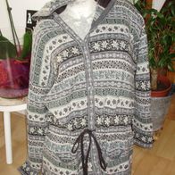 Kenzo Jungle Cardigan Pullover lang Kapuze Norweger Muster Wolle Gr L