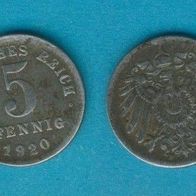 Kaiserreich 5 Pfennig 1920 F