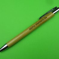 NEU Holz Kugelschreiber aus Bambus "alpha-element. de" mit Metall Clip Kuli Stift