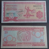 Banknote Burundi: 20 Francs 2001 - Bankfrisch