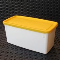 Original DDR Plaste Dose 1500ml Pneumant weiß/ gelb Vorrats Aufbewahrungs Behälter