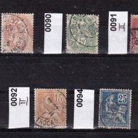 Fr007-Frankreich - Mi. Nr. 88a + 90 + 91-II + 92-II + 94 Allegorien o <