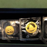 China Panda 2014 Gold 5 Münzen Set 1/20oz bis 1oz in Folie und edler Sammelbox 1.9oz