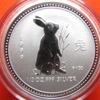 Australien Lunar I 1999 Hase 1/2 oz Silber st - sehr selten !