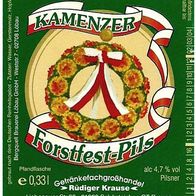 Bieretikett "Forstfest Kamenz" für GH Krause Schönteichen-Brauna, Bergquell Löbau
