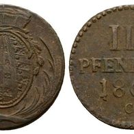 Altdeutschland Kleinmünze Sachsen 3 Pfennig 1800 C, s. Scan, schöne Erhaltung