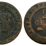 Altdeutschland Kleinmünze Westfalen 2 centimes 1812 Hieronymus Napoleon, s. Scan