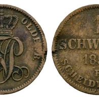 Altdeutschland Kleinmünze Oldenburg 1 Schwaren 1858 B, schöne Erhaltung, s. Scan