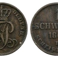Altdeutschland Kleinmünze Oldenburg 1 Schwaren 1860 , schöne Erhaltung, s. Scan