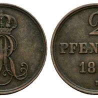 Altdeutschland Kleinmünze Hannover 2 Pfennig 1850 B, schöne Erhaltung