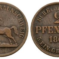 Altdeutschland Kleinmünze Braunschweig 2 Pfennig 1860, schöne Erhaltung