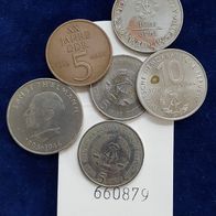 Deutschland DDR 6 diverse Kleinmünzen, sehr schöne Erhaltung s. Scan