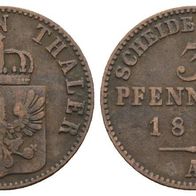 Altdeutschland Kleinmünze Preußen 3 Pfennig 1863 A, sehr schöne Erhaltung