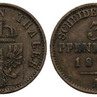 Altdeutschland Kleinmünze Preußen 3 Pfennige 1871 A, sehr schöne Erhaltung