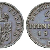 Altdeutschland Kleinmünze Preußen 2 Pfennige 1868 B, sehr schöne Erhaltung