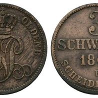 Altdeutschland Kleinmünze Oldenburg 3 Schwaren 1864 B, sehr schöne Erhaltung