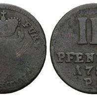 Altdeutschland Waldeck 3 Pfennig 1781 PS, Friedrich (1763-1812), schöne Erhaltung