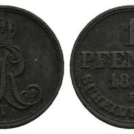Altdeutschland Kleinmünze Hannover 1 Pfennig 1858 B, sehr schöne Erhaltung