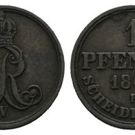 Altdeutschland Kleinmünze Hannover 1 Pfennig 1861 B, sehr schöne Erhaltung