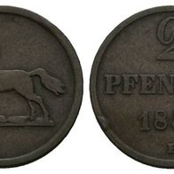 Altdeutschland Kleinmünze Hannover 2 Pfennig 1854 B, sehr schöne Erhaltung