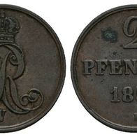Altdeutschland Kleinmünze Hannover 2 Pfennig 1856 B, sehr schöne Erhaltung