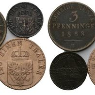 Altdeutschland Preussen 4 Stück 2 x 3 Pfennig und 2 x 1 Pfennig sehr schöne Erhaltung
