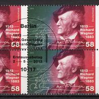 BRD / Bund 2013 200. Geburtstag von Richard Wagner Viererblock MiNr. 3008 ESST Berlin