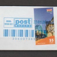 Privatpost postModern, 55 ct., gestempelt, gelaufen auf Papier, Motiv Blaues Wunder