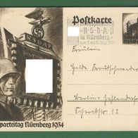 Deutsches Reich Ganzsache/ Postkarte Reichsparteitag Nürnberg 1934 P.252 gelaufen