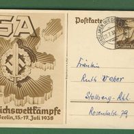 Deutsches Reich Ganzsache Postkarte 1938 Reichswettkämpfe P.271 gelaufen (56)