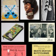 Beatles Kleider, Flaschenkorken, Federmappe, Autogramme, Tickets