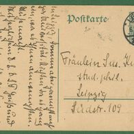 Deutsches Reich Ganzsache Postkarte 1916 Leipzig gelaufen 6,3.1916 (75)