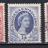Rhodesien Nyasaland, 1954, Mi. 1, 2, 5, Königin, 3 Briefm., gest.