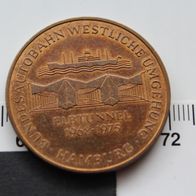 Kupferplattierte Medaille Hamburg Einweihung Elbtunnel 1975