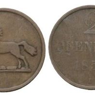 Altdeutschland 2 Kleinmünzen Hannover 2 Stück 2 Pfennig 1851 u. 1852 , s. Scan
