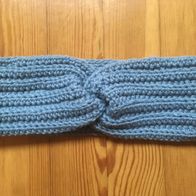 Gehäkeltes Twist-Stirnband aus weicher Merinowolle (Handmade, Handarbeit) Hellblau