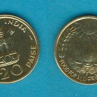 Indien 20 Paise 1970 FAO Mz. Bombay, mit Wellenzeichen hinter Datum Münze Top