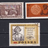 Polen, 1953 Mi. 805 + 1969 Mi. 1925 + 1972 Mi. 2183 Kopernikus, 3 Briefm., gest.